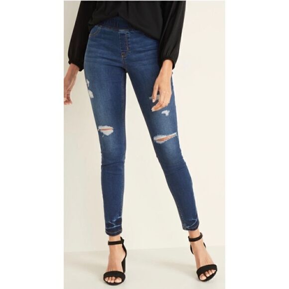 Old Navy Dark Indigo Wash Rockstar Mid-Rise Super Skinny Jeggings in Juliette - Picture 1 of 16
